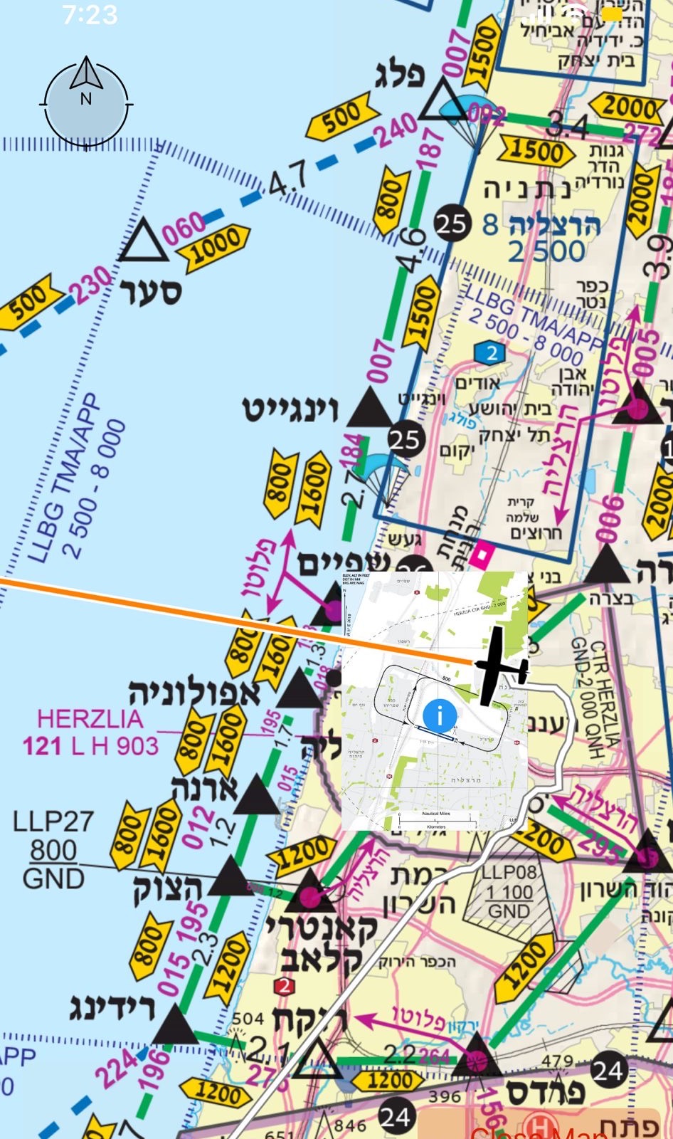 מפת CVFR באזור הרצליה באפליקציה